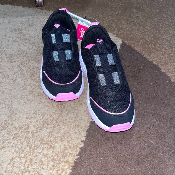 NWT/Justice Kids' Black and Pink Sneakers - Picture 1 of 3